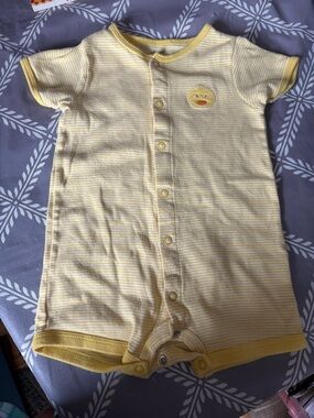 Carters Baby Short-Sleeve One-Piece Romper in Yellow with Duck Applique